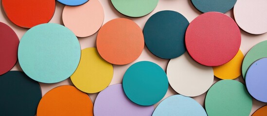 Poster - Abstract composition of colored circles arranged on a soft background creating a visually pleasing and modern artistic design.