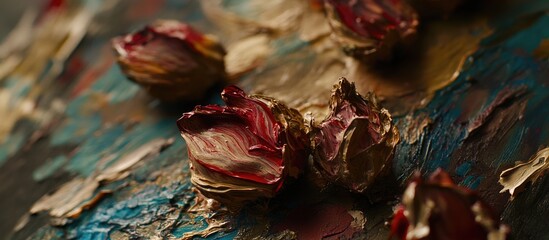Poster - Palette texture with vibrant color stains and artistic brush strokes creating a dynamic background for creative projects and artwork.