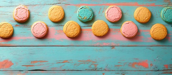 Canvas Print - Colorful gingerbread cookies arranged on a vibrant wooden table showcasing festive holiday spirit and delightful decoration techniques