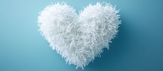 Wall Mural - Fluffy white heart shaped decoration on a serene blue background for romantic or festive concepts