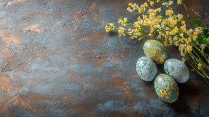 Poster - Decorative Easter eggs with floral accents on a textured rustic background for spring celebrations and festive traditions