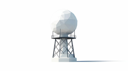 Poster - A geometric radar dome on a metal tower, used for weather monitoring and communication.