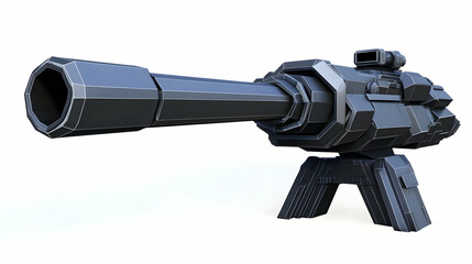 Poster - A futuristic, stylized turret weapon designed for combat scenarios.