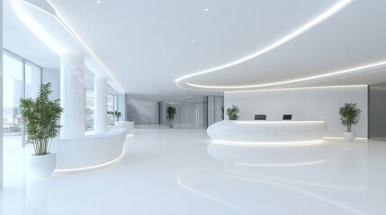 Poster - Contemporary office lobby design featuring sleek reception area and bright open space with plants and modern lighting accents