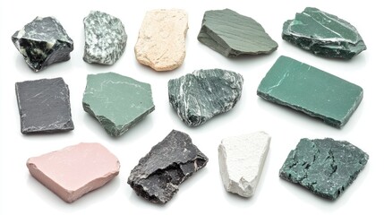 Leinwandbilder - Pressed stone deposits in various colors arranged on a clean white background for natural material and texture references