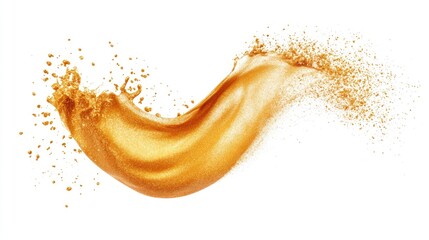 Leinwandbilder - Golden sand explosion abstract wave creating dynamic cloud of particles isolated on white background in high-speed freeze motion effect