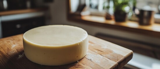 Aufkleber - Raw cake ready for baking on a kitchen table with natural light and rustic decor in a cozy home atmosphere.