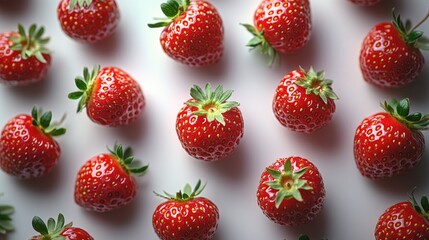 Leinwandbilder - Fresh red strawberries arranged on a white background showcasing their vibrant color and natural texture for food photography and marketing.