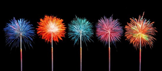 Poster - Colorful Fireworks Display Isolated on Black Background for Celebratory Themes and Graphic Design Projects