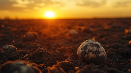 Poster - Potatoes growing in a field during sunset showcasing agricultural beauty and rural landscapes.