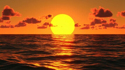 Poster - Majestic sunset over the sea with vibrant orange and pink hues reflecting on calm water creating a dramatic evening landscape scene