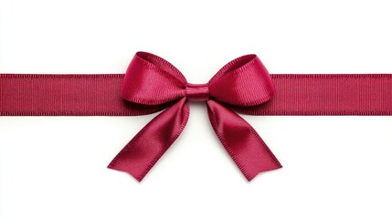 Poster - Elegant red satin ribbon bow on a flat red ribbon isolated on a clean white background for festive design and decoration concepts