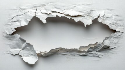 Poster - Torn paper fragment with textured edges on a clean white background creating a space for text or design elements.