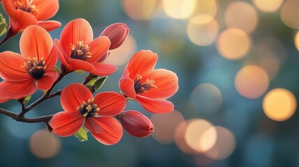 Poster - Vibrant red Erythrina crista galli flowers blooming against a soft bokeh background ideal for garden aesthetics and landscaping design