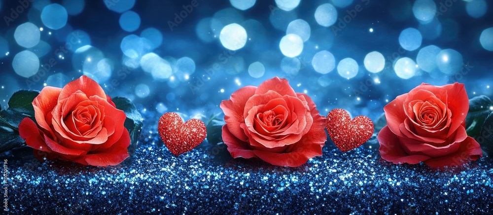 Valentine's Day celebration with red roses and heart shapes on a ...