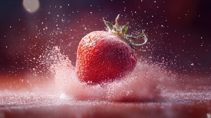 Fototapete - Vibrant Fresh Strawberry Splash with Water Droplets Capturing Summer Essence