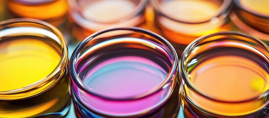 Poster - Oil rings creating colorful reflections on a vibrant abstract background with a smooth, glossy surface.