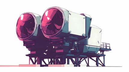 Poster - A futuristic industrial structure with dual large turbines mounted on a platform.