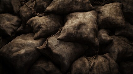 Poster - Textured sacks stacked background for rustic or vintage themed design projects and creative applications