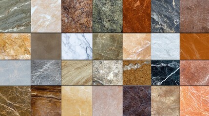 Poster - Variety of Marble Tile Textures in a Grid Layout for Elegant Interior Design Backgrounds