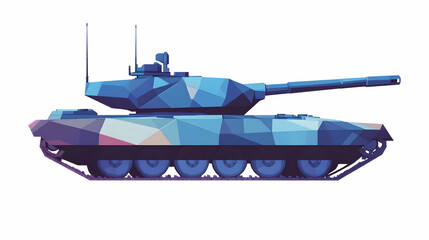 Poster - A stylized, geometric representation of a military tank in blue and purple tones.