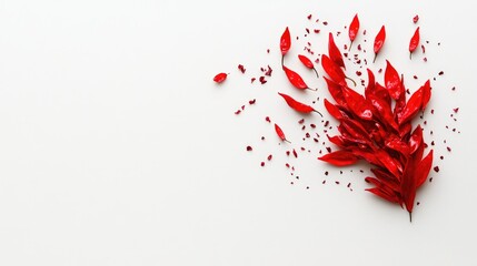 Poster - Vibrant red chili peppers arranged artistically on a clean white background showcasing color contrast and culinary themes