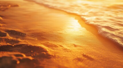 Wall Mural - Closeup sea sand beach. Inspire tropical beach seascape horizon. Orange and golden sunset sky calmness tranquil relaxing sunlight summer mood. Vacation travel holiday banner