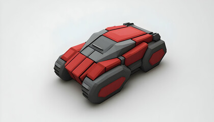 Poster - A stylized red and gray futuristic tank model designed for digital art or gaming.