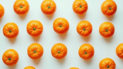 Leinwandbilder - Seedless tangerines arranged in an organized pattern over a clean white background showcasing fresh citrus fruits and vibrant colors