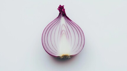 Poster - Red onion half showcasing vibrant layers and texture against a clean white background for culinary and food photography use