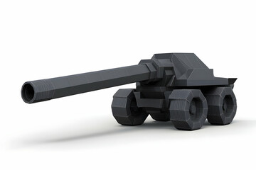 Poster - A geometric tank model with a long barrel on four wheels, designed for visual representation.