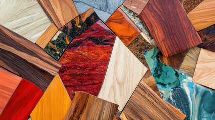 Poster - Variety of Wood and Stone Samples for Case Furniture Design and Manufacturing
