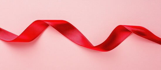 Aufkleber - Elegant shiny red ribbon gracefully flowing on a soft pink background ideal for festive and gift-themed designs or promotions.