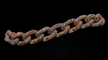Aufkleber - Rusty metal chain with weathered surface details on a black background showcasing texture and age.