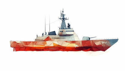 Poster - A stylized, polygonal depiction of a naval ship, showcasing modern design and technology.