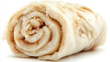 Poster - Delicious rolled pastry filled with sweet layers on a clean white background perfect for dessert or culinary promotions
