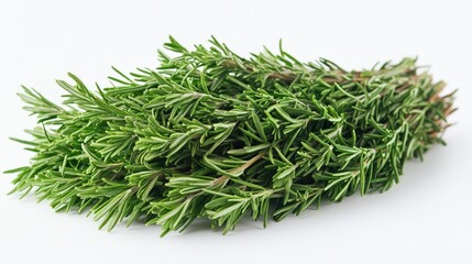 Poster - Fresh rosemary sprigs arranged neatly on a clean white background highlighting the vibrant green color and texture of the herb.