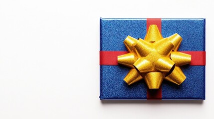 Aufkleber - Colorful gift box with a yellow decorative bow and red ribbon isolated on a white background for festive occasions and celebrations.