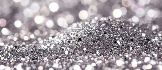 Poster - Glittering silver festive background with macro texture ideal for elegant holiday designs and message placements in horizontal or vertical layout