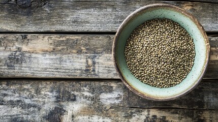 Poster - Bowl of raw quinoa grains on rustic wooden table background for healthy eating and cooking concepts