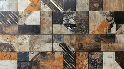 Poster - Rustic mosaic tile design featuring various textures and colors for stylish flooring and wall applications