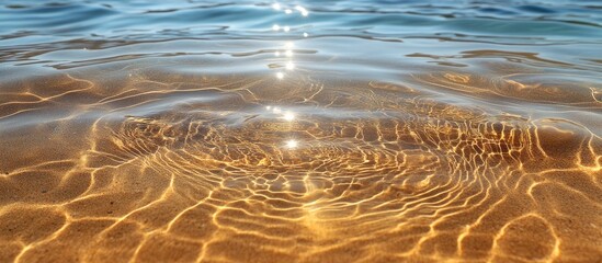 Poster - Beach sand patterns with shimmering water ripples creating a tranquil seaside atmosphere and highlighting natural textures and reflections.