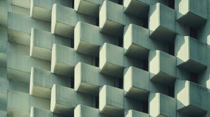 Poster - Geometric pattern of hotel room balconies on a modern concrete building facade showcasing contemporary architectural design.