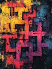Poster - Dynamic abstract art exhibition modern gallery acrylic painting vibrant colors artistic expression contemporary viewpoint