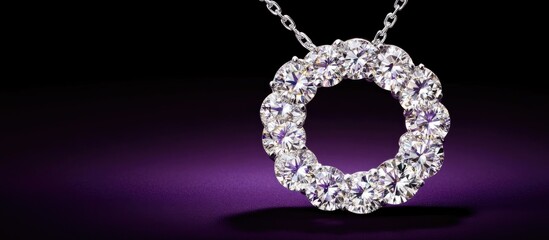 Poster - Shimmering diamond necklace with bokeh effect set against a dark purple background creating an elegant and luxurious atmosphere.