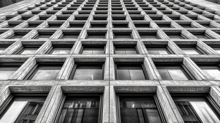 Poster - Close up perspective of modern office building facade in London's Docklands showcasing geometric patterns and urban architecture.
