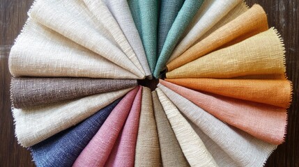 Poster - Colorful fabric swatches arranged in a circular pattern showcasing various textures for design and textile applications.