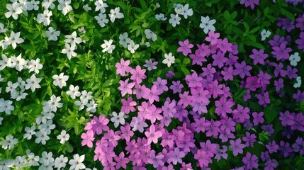 Poster - Vibrant colorful flower bed featuring white and pink blossoms in full bloom creating a stunning natural texture and visual appeal