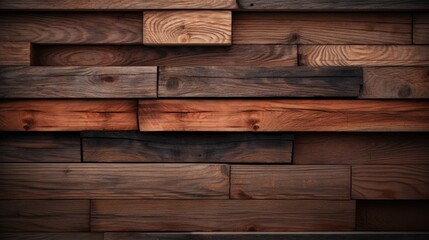 Poster - Stacked wooden planks showcasing rich wood grain textures ideal for background or interior design projects