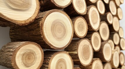 Poster - Closeup of raw wooden logs arranged in a pattern emphasizing natural textures and finishes ideal for construction and interior design.